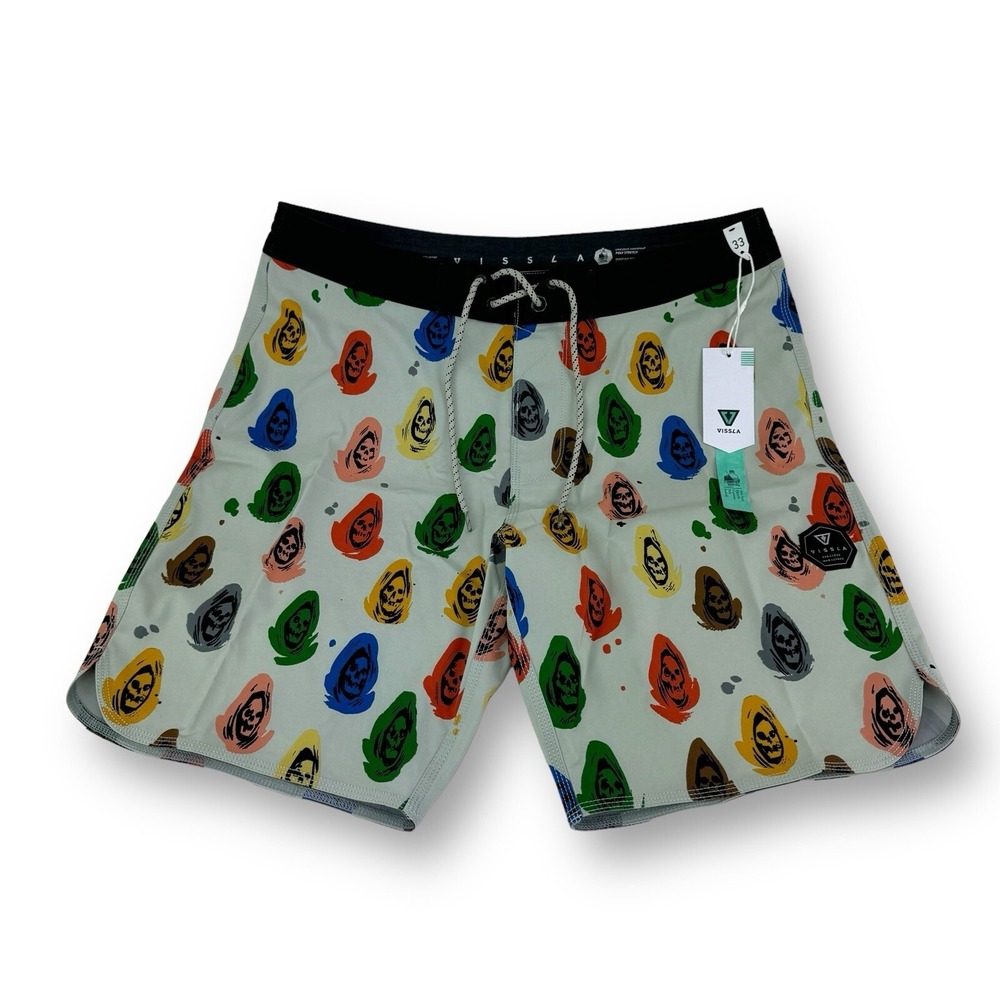 NWT Vissla x Nathan Kostechko "Lost‎ Souls" Gray Boardshorts Mens Size 33x9